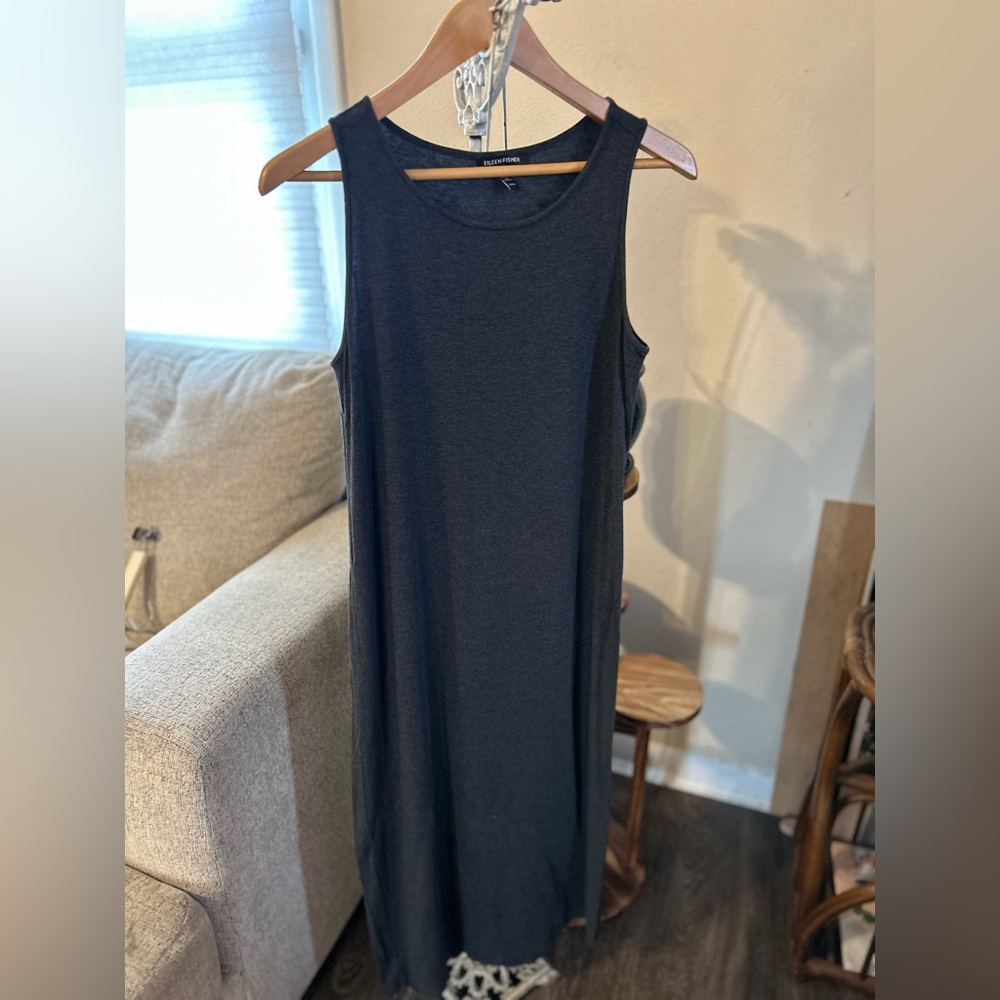 Eileen Fisher Charcoal Gray Sleeveless Maxi Dress stretch size XS
